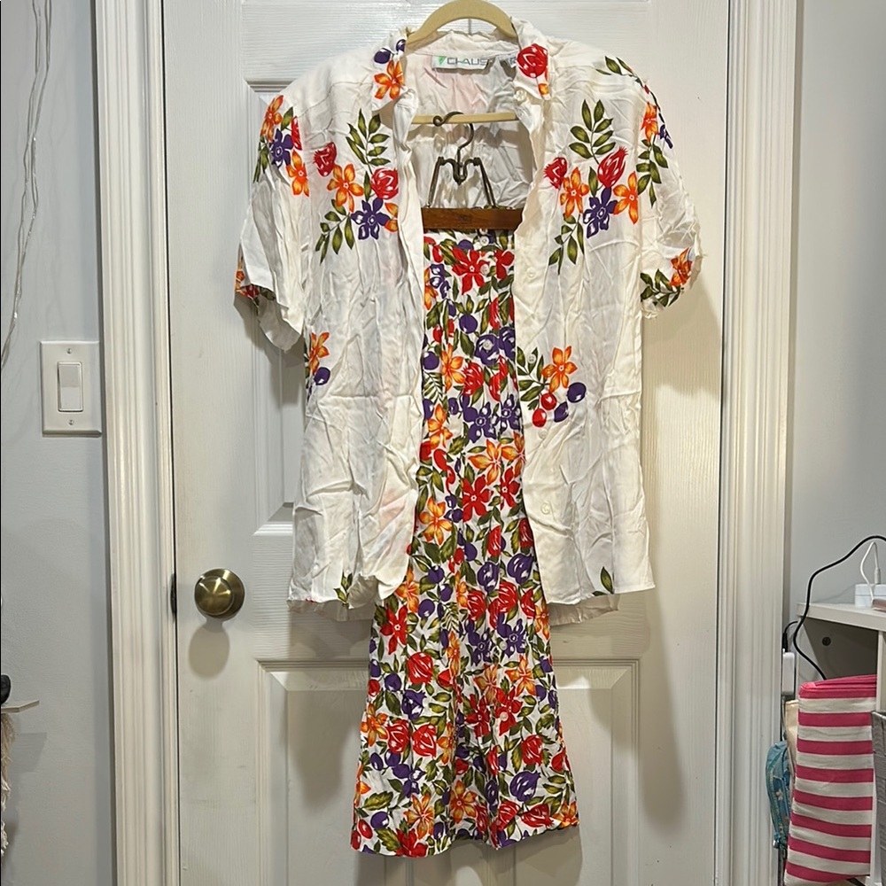 Chaus Floral Dress and Jacket Set - White, Red, Purple, Green